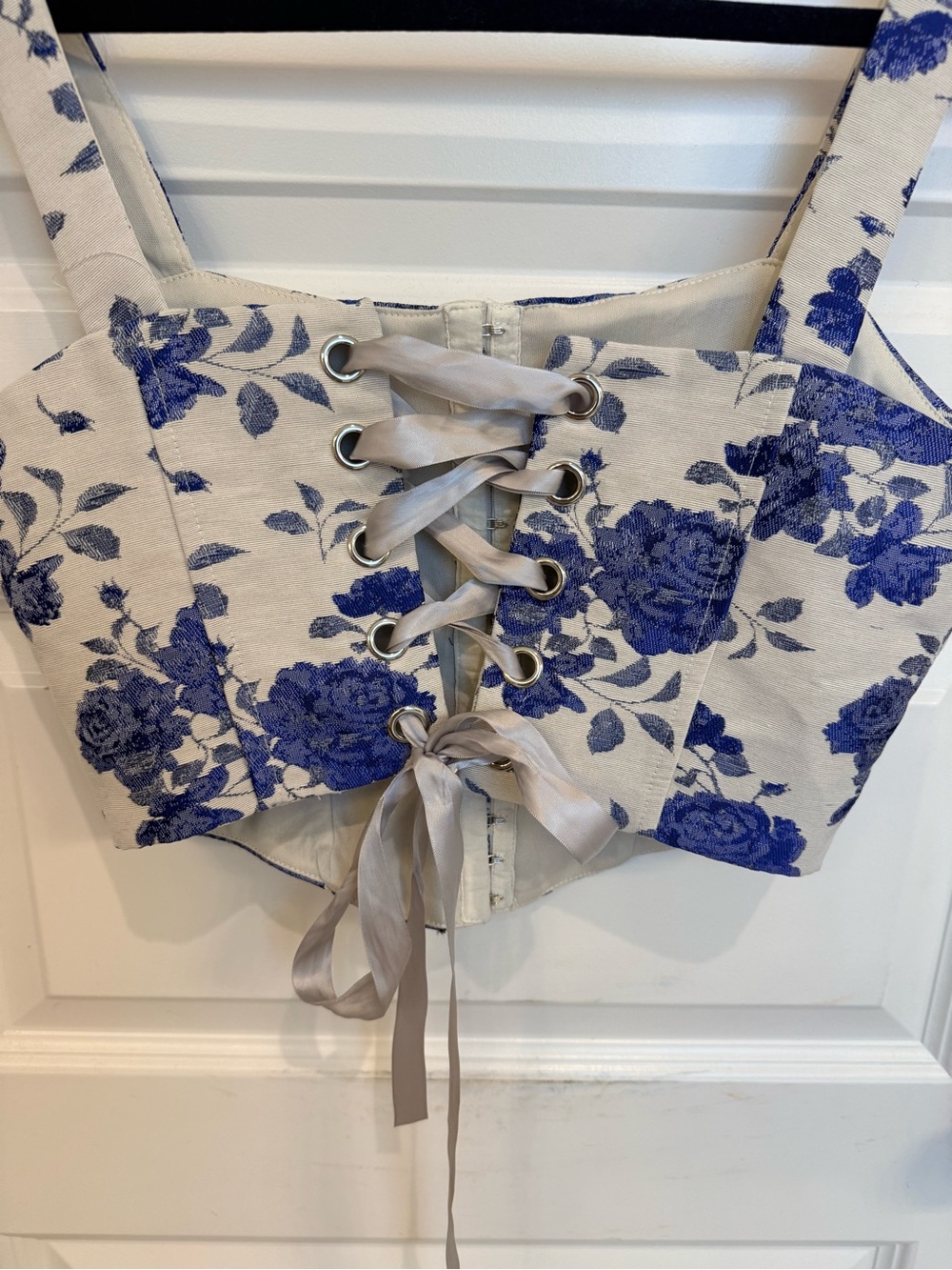 Windsor Blue Floral Corset Crop Top - Picture 2 of 3